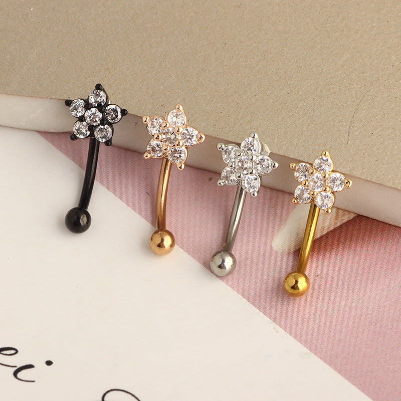 16G Stainless Steel Post With Micro-pave Zircon Small Plum Blossom Ear Bone Stud