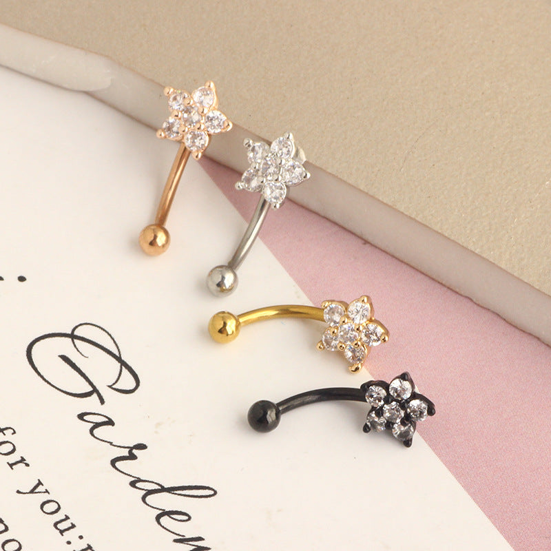16G Stainless Steel Post With Micro-pave Zircon Small Plum Blossom Ear Bone Stud