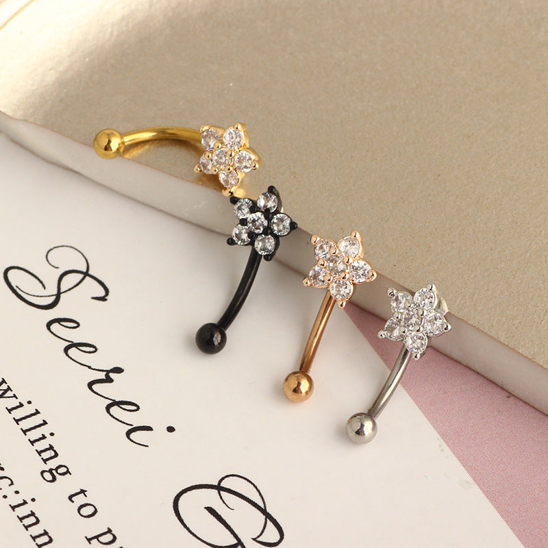 16G Stainless Steel Post With Micro-pave Zircon Small Plum Blossom Ear Bone Stud