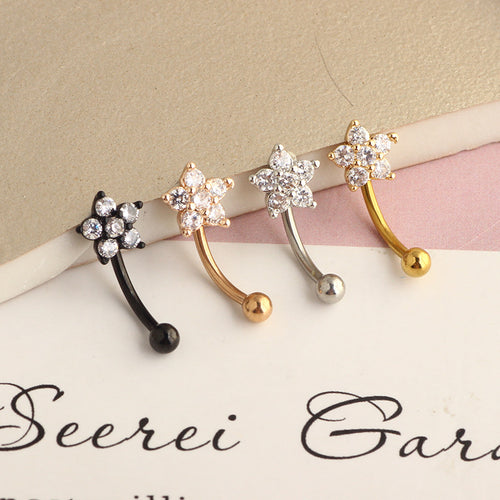 16G Stainless Steel Post With Micro-pave Zircon Small Plum Blossom Ear Bone Stud